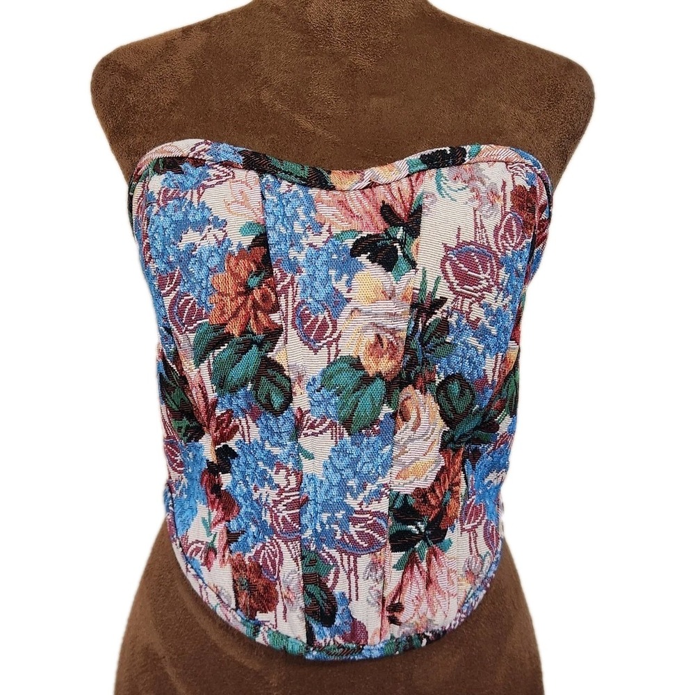 Tic Toc Tapestry Corset Top Womens Size  Medium Lace Back Tube Bohemian‎